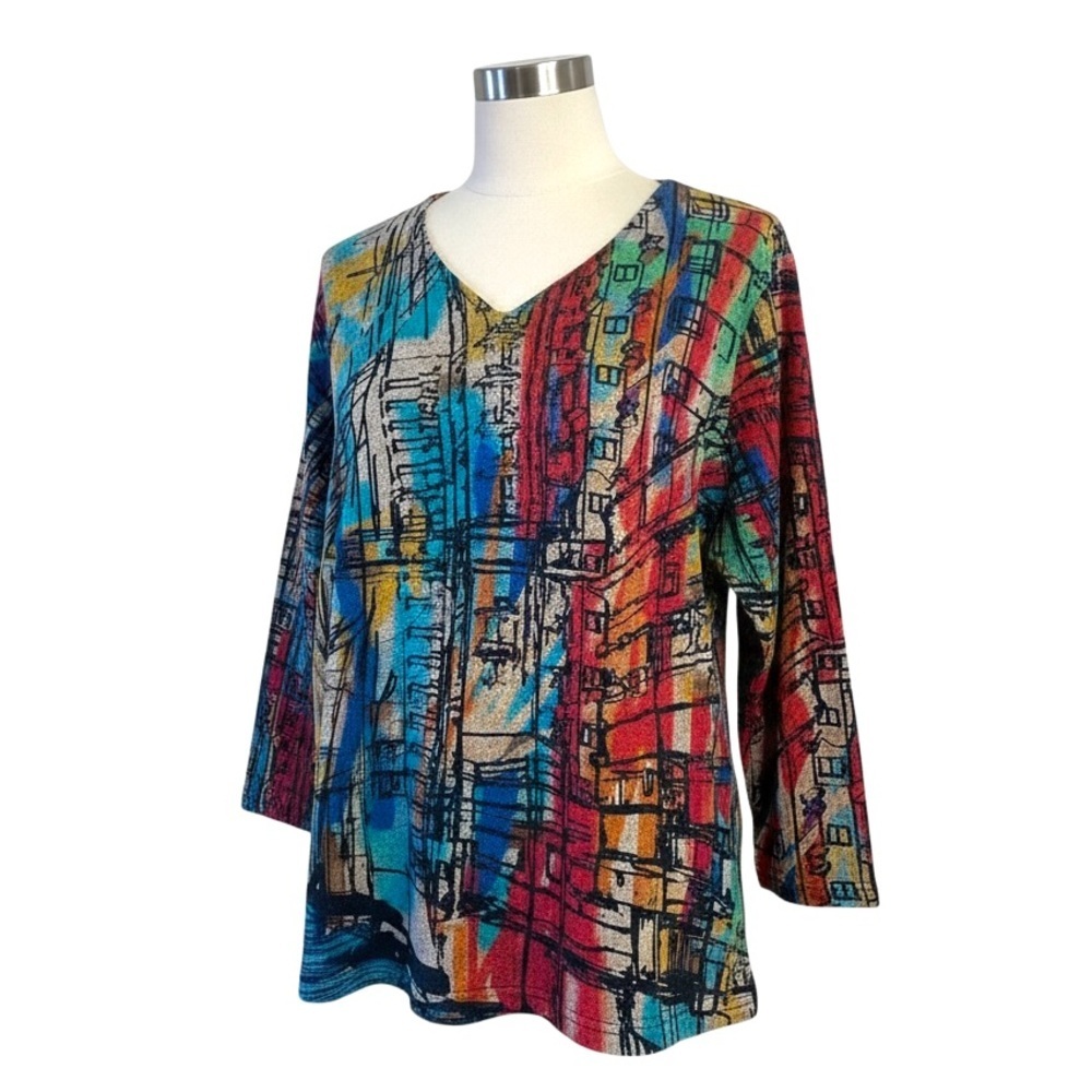 Parsley & Sage 3/4 Sleeves, Wrinkle Free, Bright Colours, Loose Fitting Top NWOT